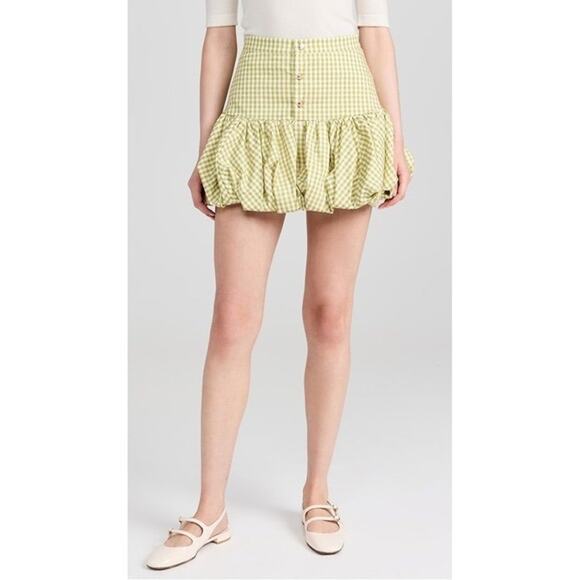 NWT CAROLINE CONSTAS Green White Gingham Checkered Reina Bubble Mini Skirt S - Picture 3 of 15